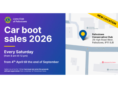 Felixstowe Lions Club Car Boot Sale - 9th May 2026